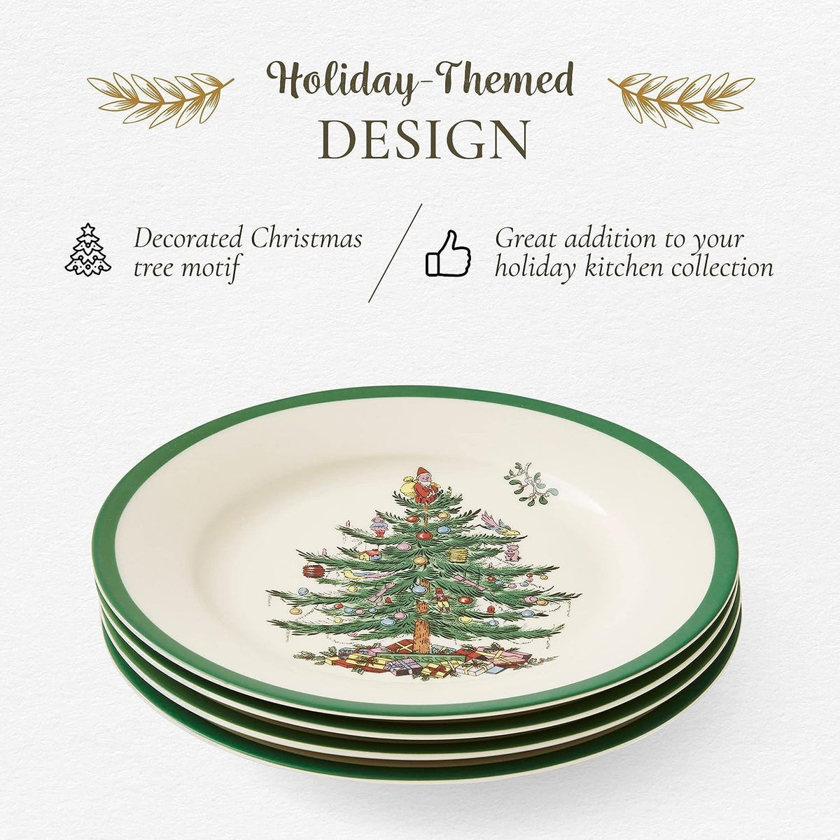 Spode Christmas Tree Salad Plates, Set of 4, 8 Inch