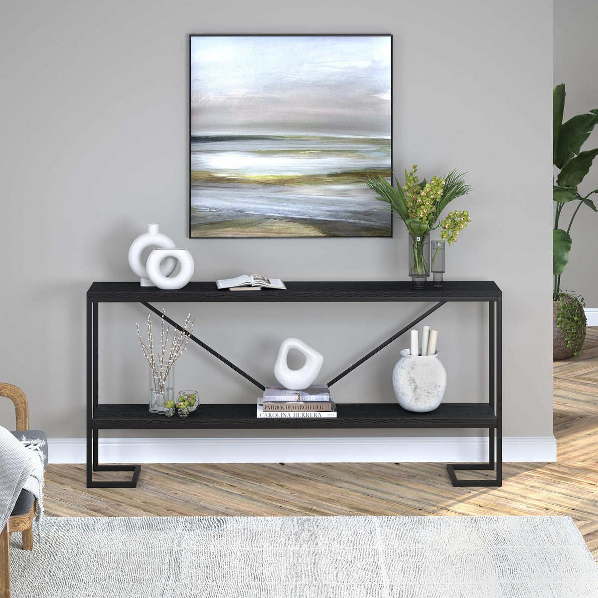 Henn&Hart Black/Natural Black / Modern / 1 Sofa & Console Tables