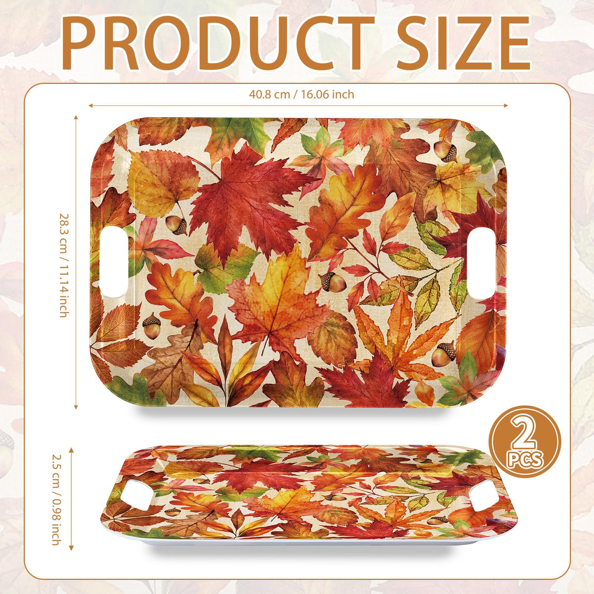 Greencian Fall Serving Tray Set, 16.1 x 11.1 Inches, Maple Leaf Pattern