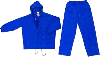 MCR Safety 7032L Challenger PVC/Nylon Double Stitched 2-Piece Suit with Attached Hood, Blue, Large