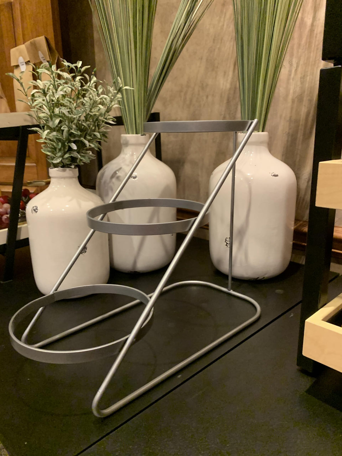 3-Tier Metal Wire Bowl Display Stand with 3 White Melamine Bowls by HUBERT – Metal, Silver, Model 211856