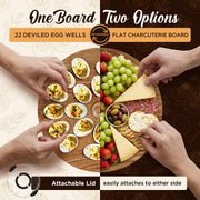 Trayful Deviled Egg Tray with Lid, Acacia Wood Carrier, Holds 22 Eggs, Acacia