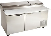 KPT-67-2 Kool-It Stainless Steel Pizza Table with 5" Swivel Castors and 2 Front Brakes, 67" x 42" x 36"
