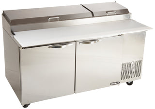 Kool-It Stainless Steel Pizza Table with 5" Swivel Castors and 2 Front Brakes by MVP Group – Stainless Steel, Model KPT-67-2