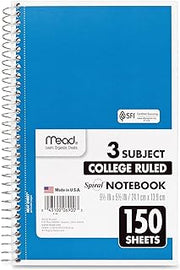 Mead, 06900, Spiral Notebook, 3 Subjects, Medium/College Rule, Assorted Color Covers, 9.5 x 5.5, 150 Sheets, Sold As 1 Notebook