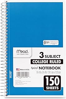 Mead, 06900, Spiral Notebook, 3 Subjects, Medium/College Rule, Assorted Color Covers, 9.5 x 5.5, 150 Sheets, Sold As 1 Notebook