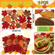 Tudomro Embroidered Fall Placemats, 11 x 17 Inch, Set of 6