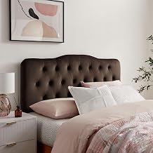 Modway Annabel Performance Velvet Adjustable Full Headboard in Chocolate Brown - Stain-Resistant Padded Headboard Only with Diamond Button Tufting and 7 Height-Adjustable Positions
