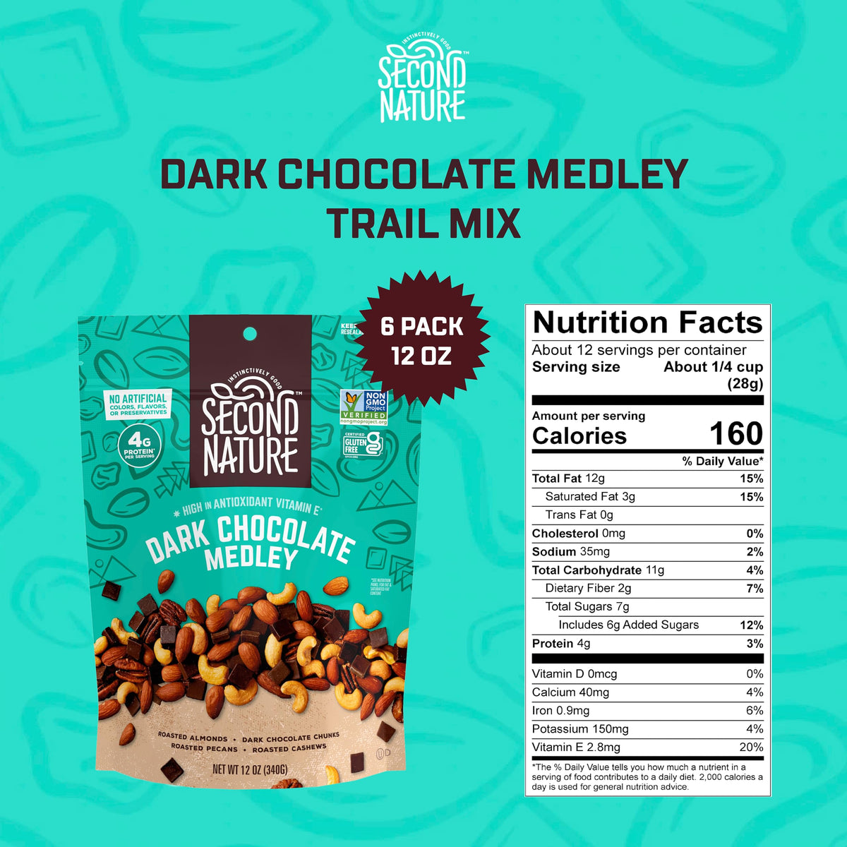 Second Nature Dark Chocolate / 12 Ounce (Pack of 6) / 6 Snack & Trail Mixes