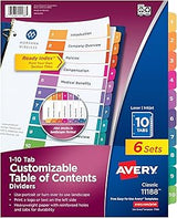 Avery Ready Index Table of Contents Dividers, 10-Tab, Color, 6 Sets