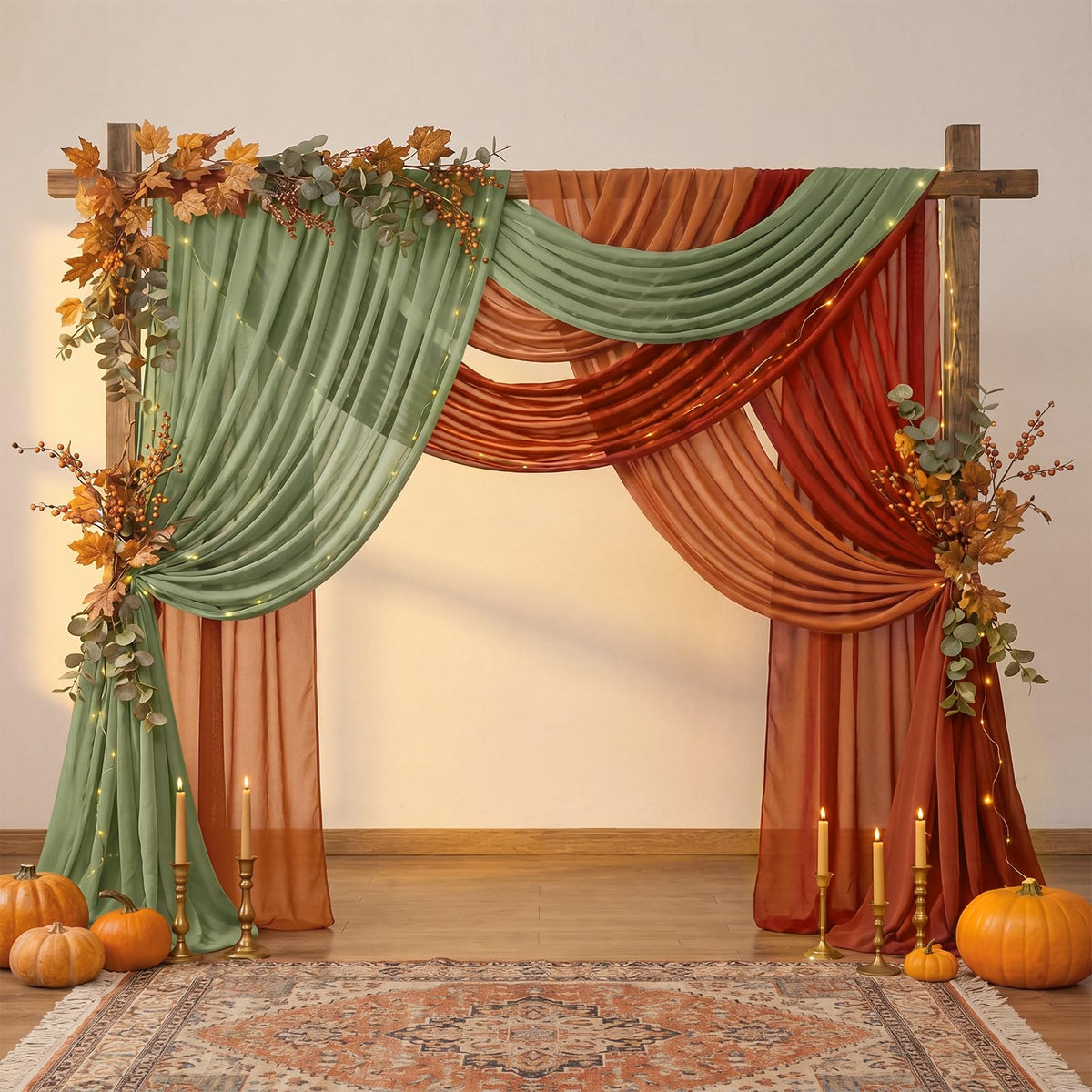 Boao Chiffon Table Runner, 12 x 118 Inches, Set of 6 in Yellow Orange and Maple Red