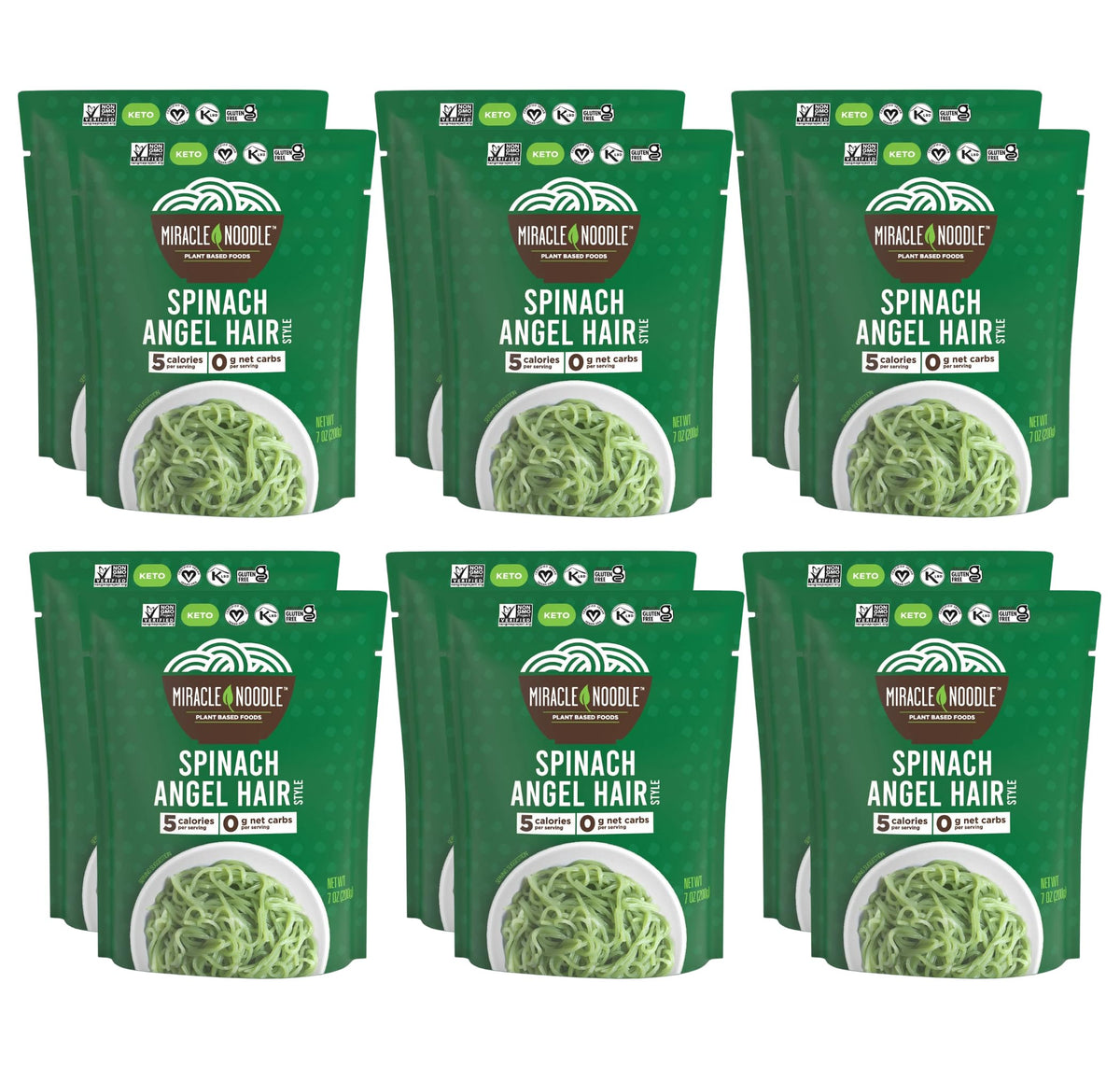 Miracle Noodle Spinach Angel Hair / 7 Ounce (Pack of 12) / 12 Shirataki