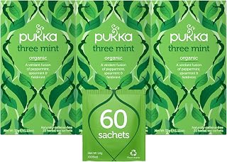 Pukka Organic Tea Bags, Three Mint Herbal Tea, Perfect for Cooling Refresh, 20 Count (Pack of 3) 60 Tea Bags