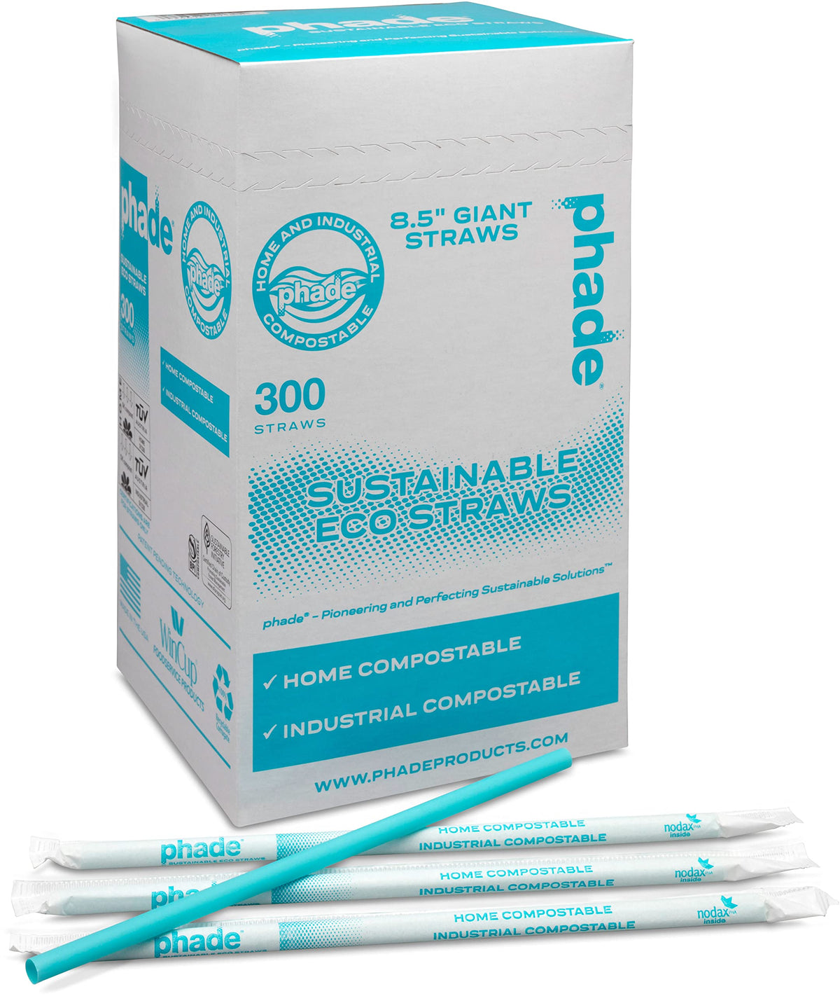 Eco-Friendly 8.5" Giant Drinking Straws 1,200 Count - Sustainable Marine Biodegradable Compostable, Individually Wrapped, 4 P