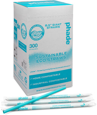 Eco-Friendly 8.5" Giant Drinking Straws 1,200 Count - Sustainable Marine Biodegradable Compostable, Individually Wrapped, 4 P