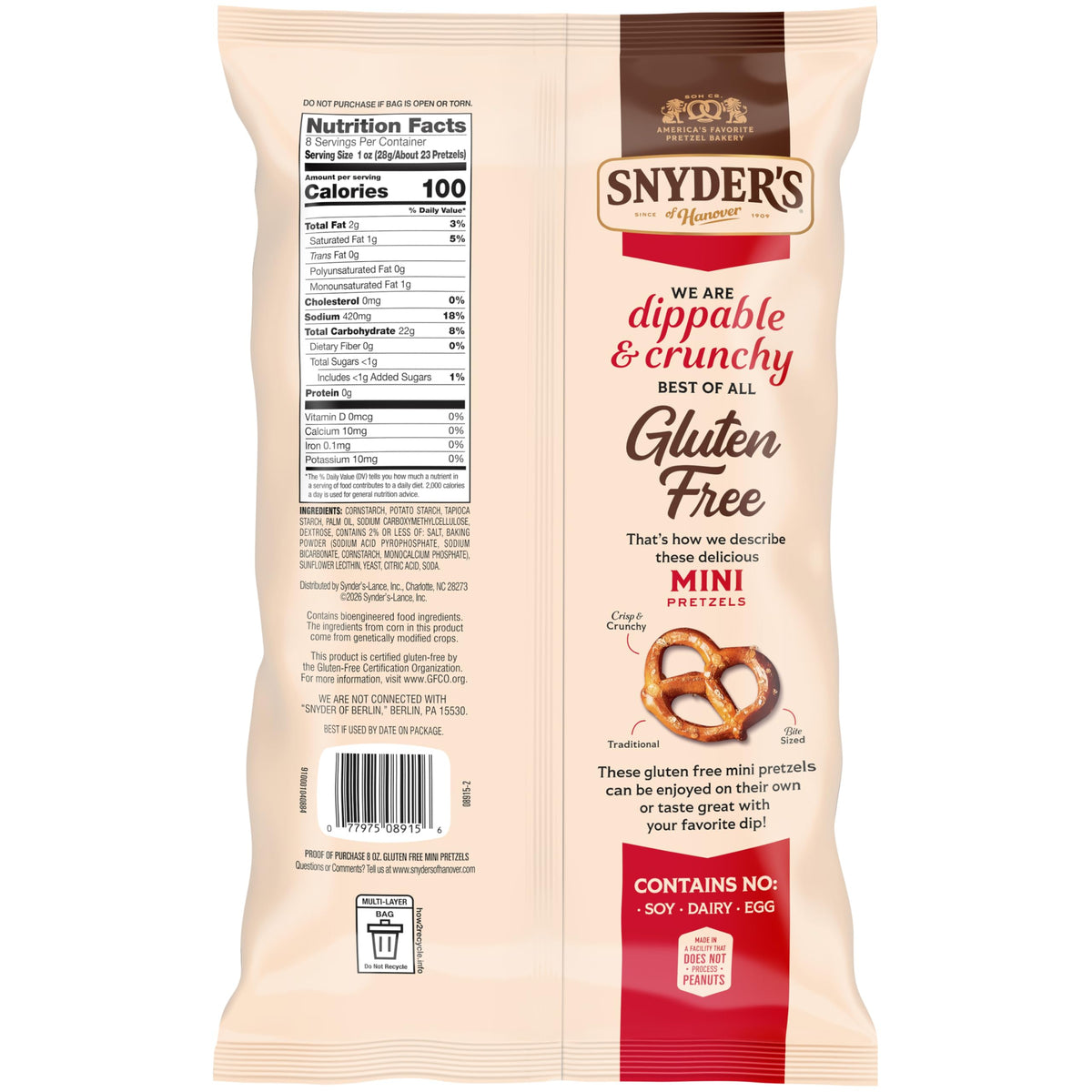 Gluten Free Mini Pretzels by Snyder's of Hanover – 8 Ounce (Pack of 1), Pretzels, Model SNY-030
