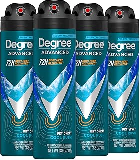 Degree Men Advanced Dry Spray Antiperspirant, Cool Rush, 4-Pack, 3.8 Oz Ea