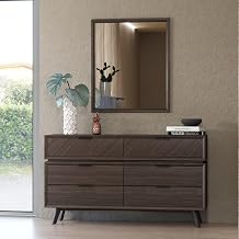 Limari Home Salud Collection Mid Century Bedroom Acacia Wood & Veneer 6-Drawer Dresser with Metal Handles, Dark Brown