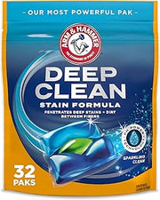 Arm & Hammer Deep Clean Stain Formula Laundry Detergent Power Paks | Sparkling Clean Scent, 32 Count, 32 Loads