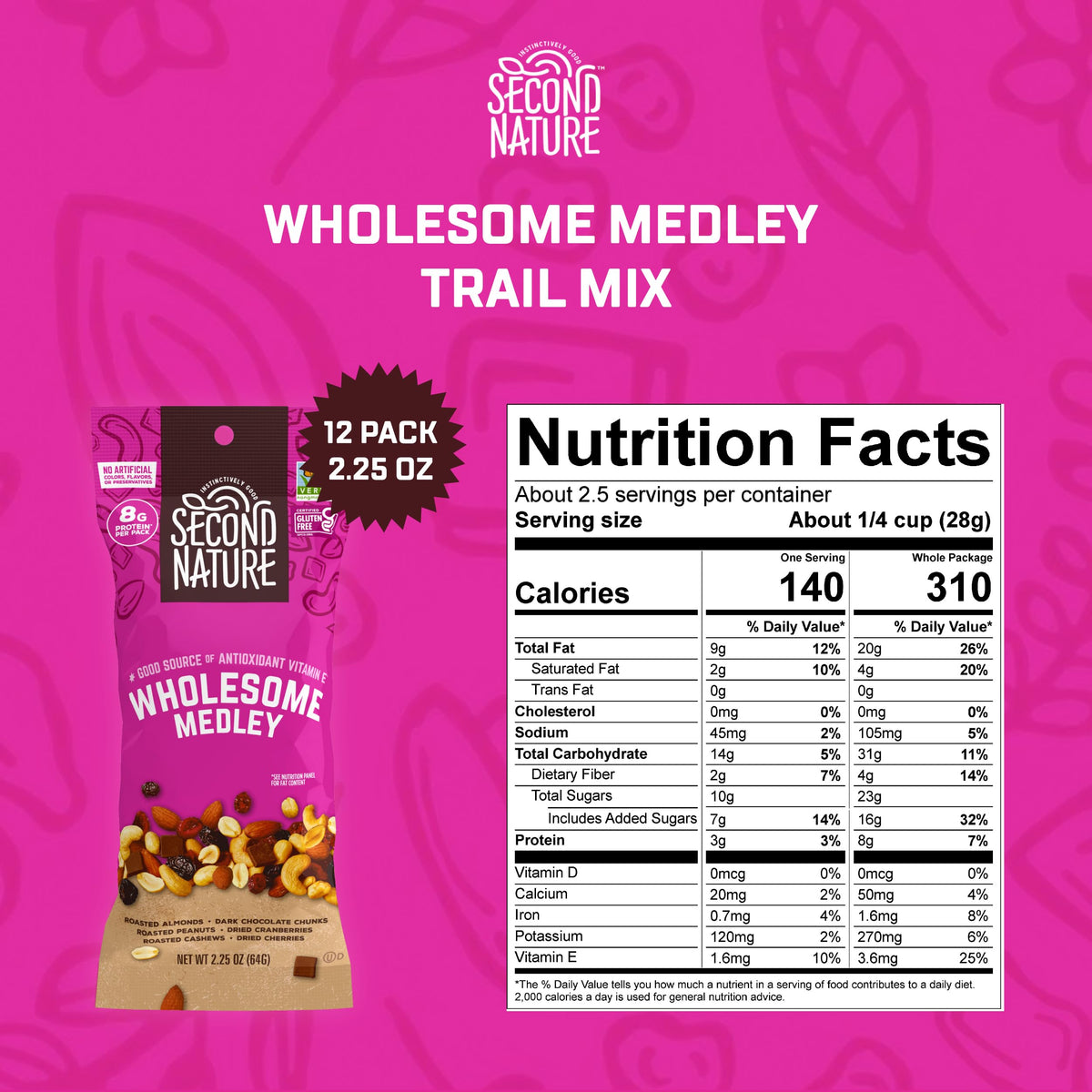Second Nature Wholesome Medley / 2.19 Ounce (Pack of 12) / 1 Snack & Trail Mixes
