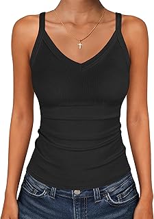 V Neck Tank Tops for Women Ribbed Knit Camisole 2026 Summer Casual Sleeveless Slim Fitted Basic Cami Shirts Clothes