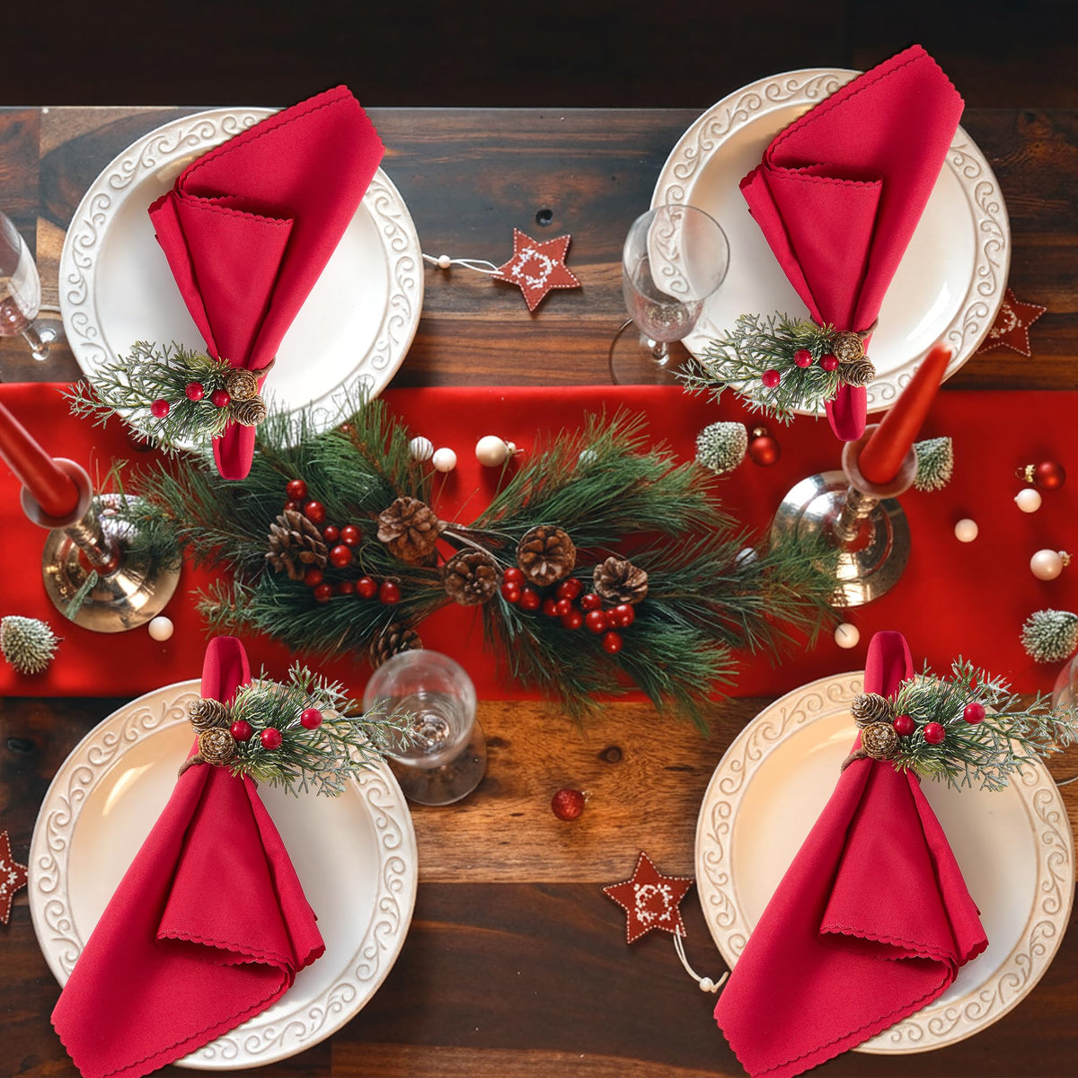 Aptywow Christmas Napkin Rings, Set of 12, Green