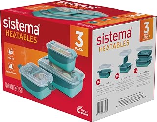 Sistema Heatables Microwave Food Containers Set | 890 ml, 1.35 L & 2.45 L | Leakproof Meal Prep Containers with Lids | 3 Count | Sage Green Rectangles
