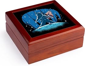 3dRose Moon Landing with Spaceman Astronaut and US Flag Jewelry Box 7 x 7 inch with 4 inch tile