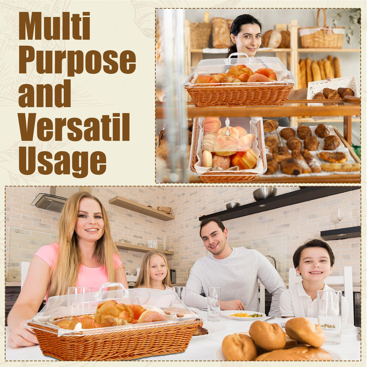 LemonRoad Bread Warmer Basket Set, Includes 2 Baskets 3 Stones and Towel, Tan