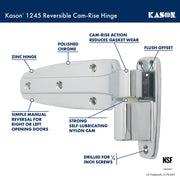 1245 Reversible Cam-Rise Hinge by Kason – Offset: Flush, Nylon, Silver, Model 1245-C000