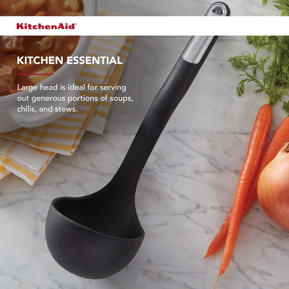 Silicone Ladle by KitchenAid – 13 inches, Silicone, Black, Model KL006OHOBA