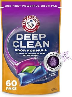 Arm & Hammer Deep Clean Odor Formula Laundry Detergent Power Paks | Radiant Burst Scent, 60 Count, 60 Loads