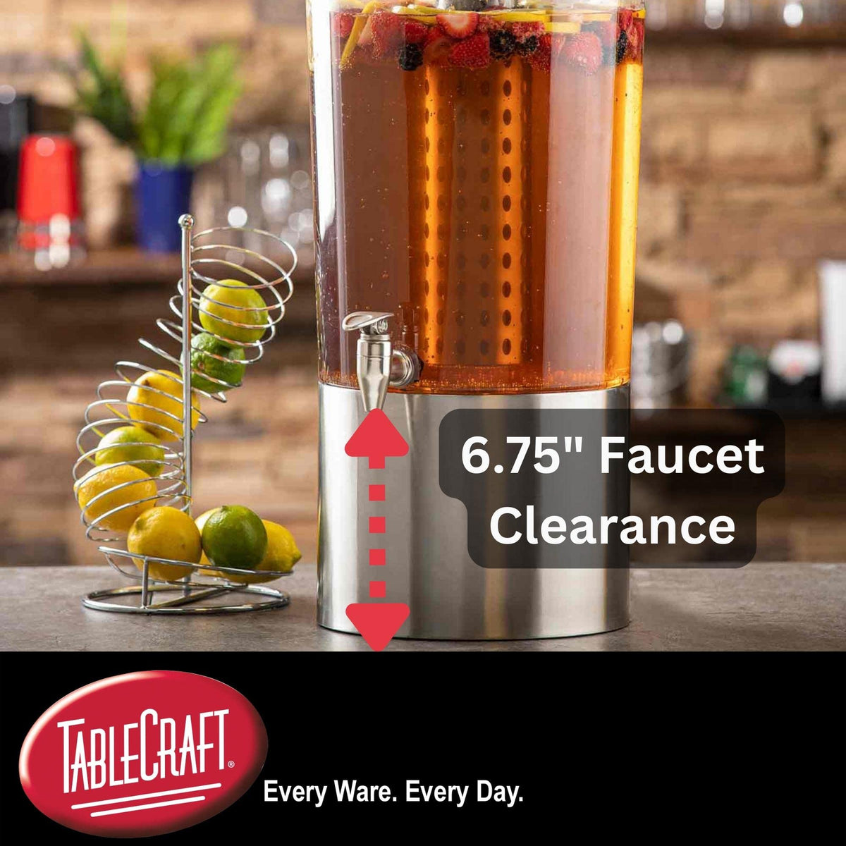 Tablecraft 2.5 Gallon Upscale Drink Dispenser / 11 x 13.5 x 24" / Stainless Steel Iced Beverage Dispensers