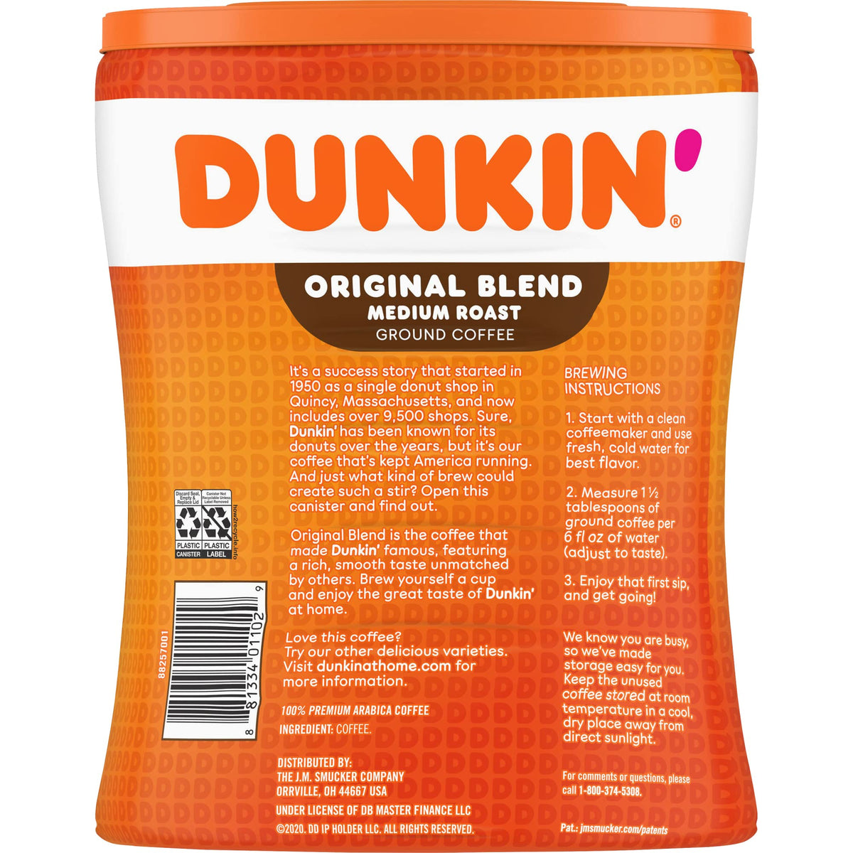 Original Blend Ground Coffee by Dunkin' – 30 Ounce (Pack of 4), coffee, Pack of 4, Model 01102
