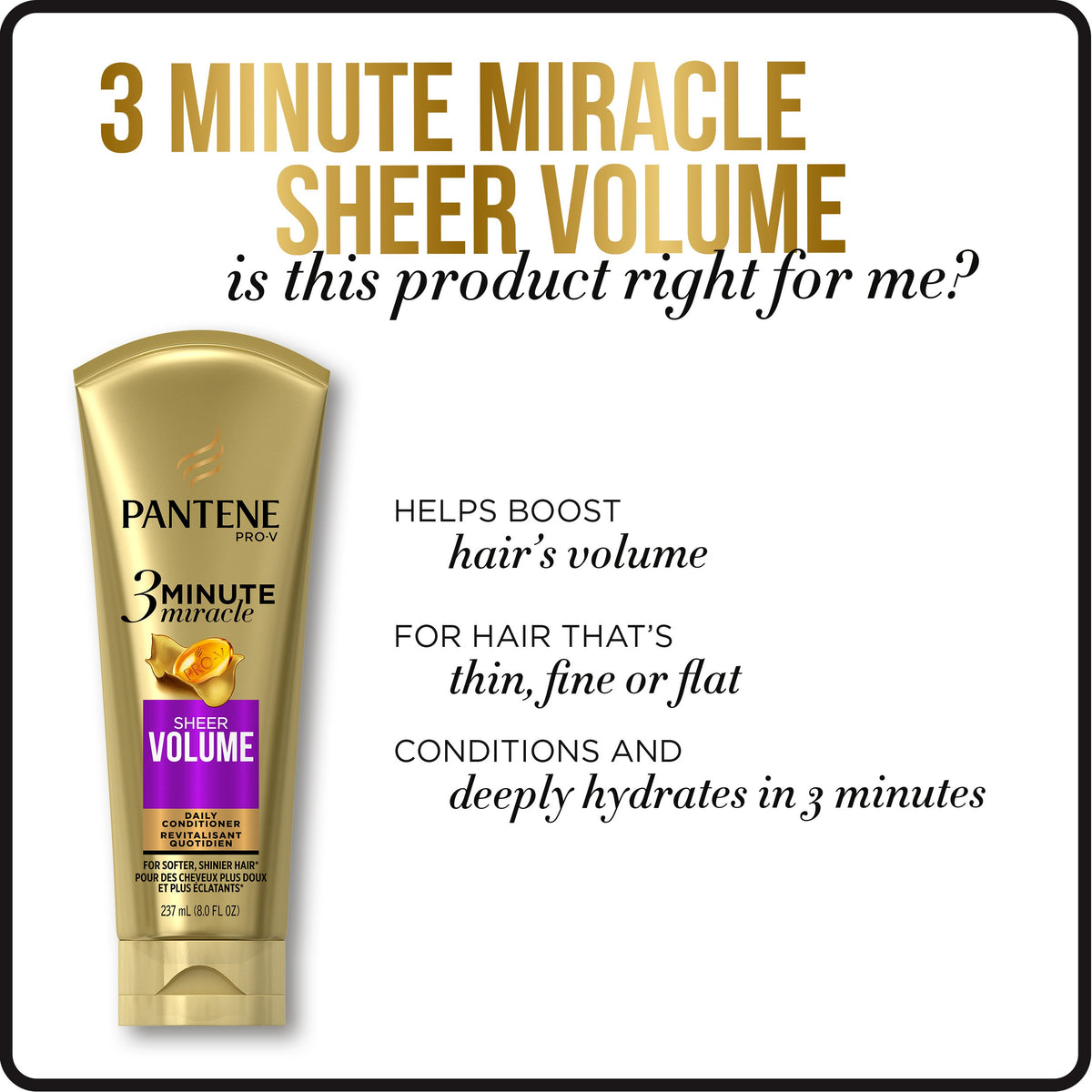 Pantene 3 Minute Miracle Conditioner 6 FL OZ / 6 Fl Oz (Pack of 1) / Sheer Volume Deep Conditioner - NEW Conditioners