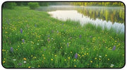 Lakeside Meadow Glowing Green Desk Mat with Wildflowers for Adults
