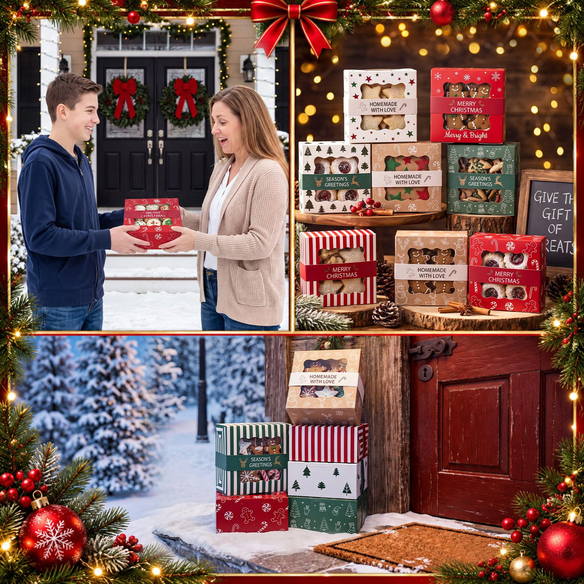 MotiMind Christmas Cookie Boxes with Window, 6x6x3 Inch, 27 Pack Multicolor