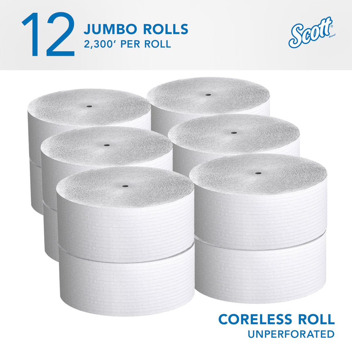 Scott Professional Coreless Jumbo Roll Toilet Paper – Bulk, 12 Rolls (07005)