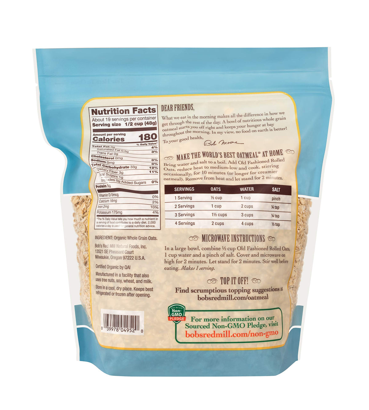 Organic Old Fashioned Rolled Oats by Bob's Red Mill – 32 Ounce (Pack of 4), Resealable, Pack of 4, Model P101961