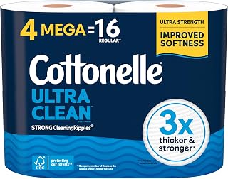 Cottonelle Ultra Clean Toilet Paper, 4 Mega Rolls = 16 Regular Rolls, Packaging May Vary