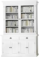 NovaSolo Halifax Pure White Mahogany Wood Glass Doors Hutch Buffet With Storage And 2 Drawers