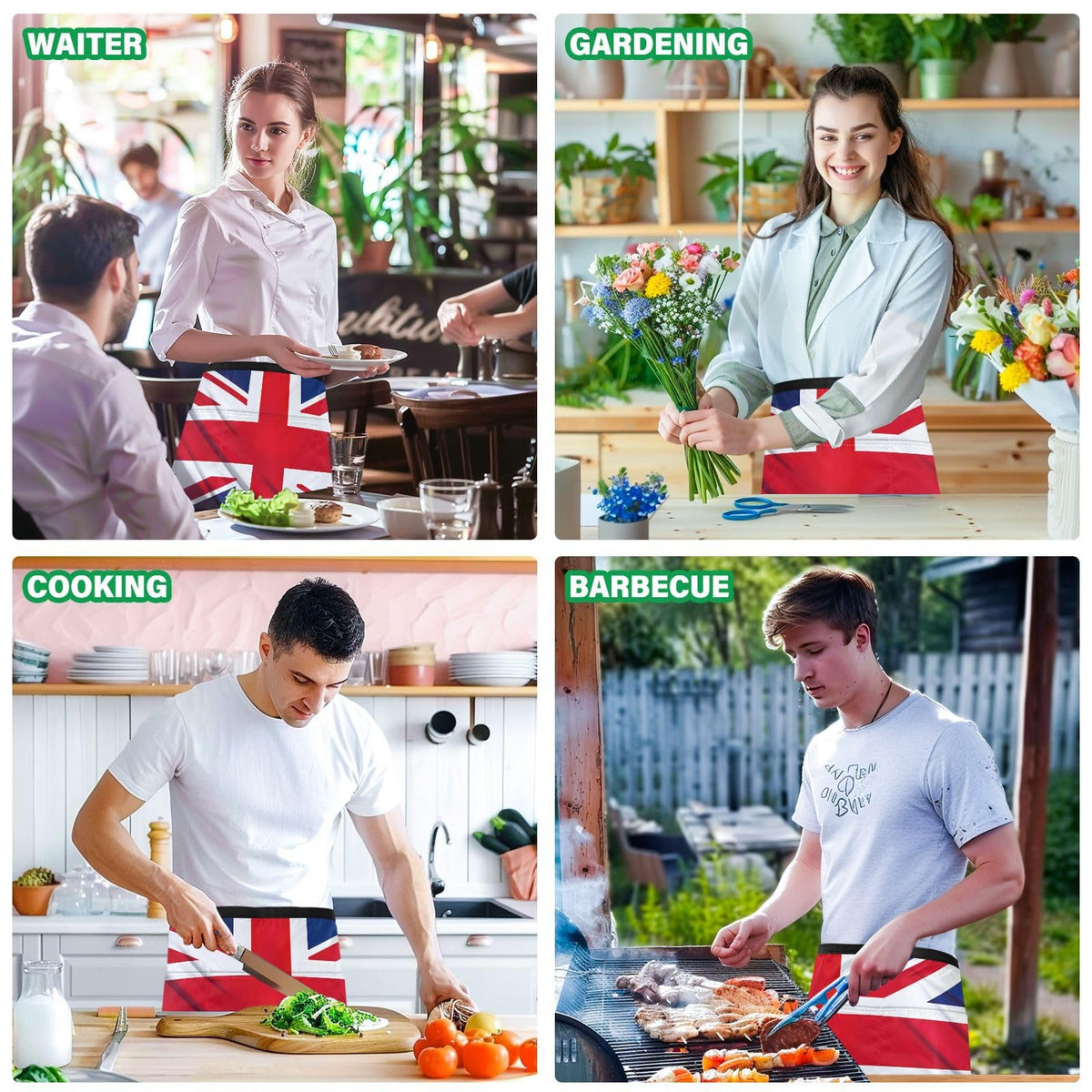 British Flag 3-Pocket Server Apron Professional Waist Apron for Waitress by SDMKA – 25.2" x 11.8", Polyester, A156, Model g446988178p1023c1088s2479
