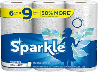 Sparkle Paper Towels, 6 Giant Rolls = 9 Regular Rolls, Pick-A-Size, White, 90 Sheets Per Roll
