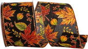 Reliant Ribbon Leaf Forest Glitter Outlines Wired Edge, Black/Orange, 2-1/2 Inch, 10 Yards