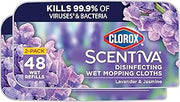 Clorox Scentiva Disinfecting Wet Mop Pad, Disposable Heads, Multi-Surface Floor Wipes, Lavender and Jasmine, 2 Packs, 24 Refills Per Pack (Package May Vary)