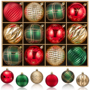 Jornoy Christmas Tree Baubles, 3.15 Inch Shatterproof Plastic, Set of 12 in Red Green Gold