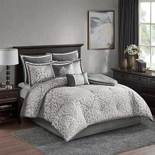 8 Piece Jacquard Comforter Set - Silver+Silver King | Luxurious Textured Design for Elegant Bedding