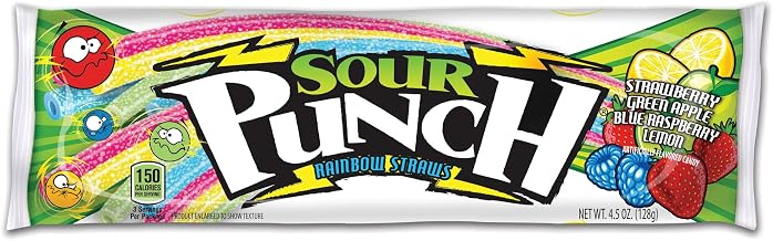 Sour Punch Straws Rainbow Sugar Candy, 4.5 Ounce -- 24 per case.