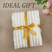 Bedelite Fleece Throw Blanket, Ribbed Texture, Cream Throw 50x60