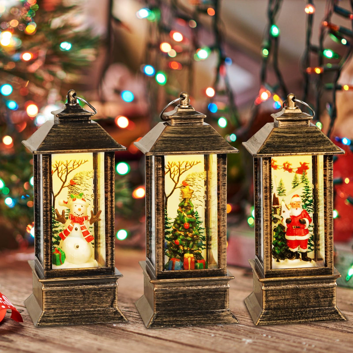 Denylo Pro LED Lantern Set, 3 Pack, Christmas Theme